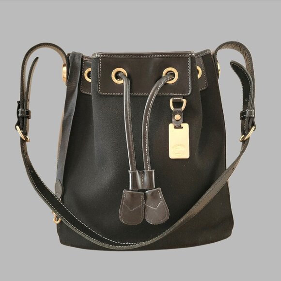 Vintage Dooney & Bourke Black Canvas Drawstring Tote | Made in USA - Picture 2 of 16